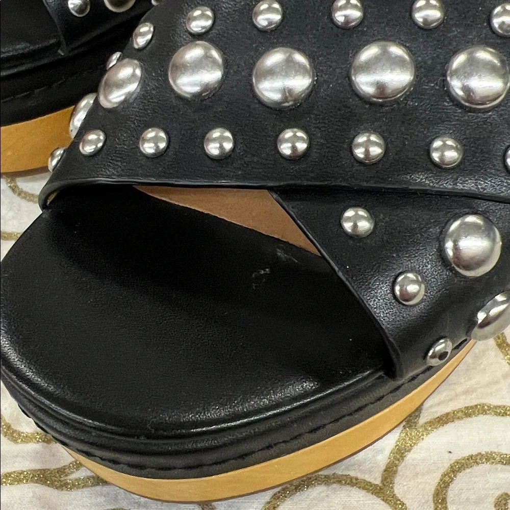 Coach Black and Tan Platform Sandals with Silver Studs NWOT - Picture 6 of 6